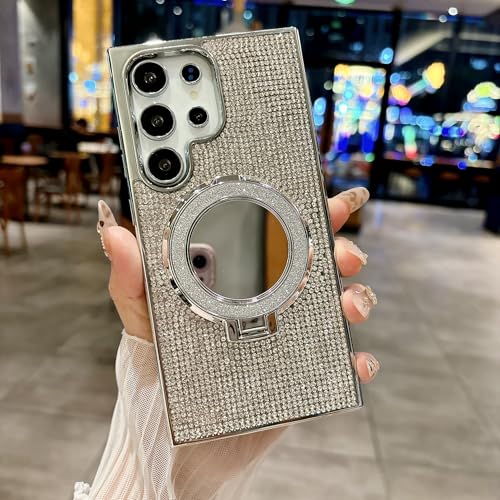 LUVI Kompatibel mit Galaxy S25 Ultra Bling Diamant Hülle Glitzer für Frauen 3D Strass Kristall Schutzhülle mit Galvanik Beschichtung Bumper Luxus Mode Case Silber von LUVI