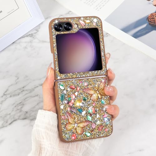 LUVI Kompatibel mit Galaxy Z Flip 6 Hülle, Bling Glitzer für Frauen Mädchen, funkelnde Strasssteine, Schmetterling, stoßfest, niedlich, schlank, stoßfest, Schutzhülle für Galaxy Z Flip 6, Gold LUVI Kompatibel mit Galaxy Z Flip 6 Hülle, Bling Glitzer für Frauen Mädchen, funkelnde Strasssteine, Schmetterling, stoßfest, niedlich, schlank, stoßfest, Schutzhülle für Galaxy Z Flip 6, Gold von LUVI