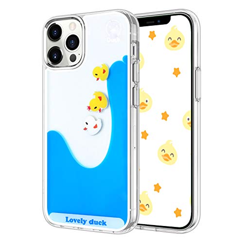LUVI Kompatibel mit iPhone 12 Mini Hülle Flüssig Bewegliche Treibsand Funny Cute Cartoon Lovely Duck Fllowing Floating Waterfall Protective Cover Soft Silicone Rubber Protection Case 5.4" von LUVI