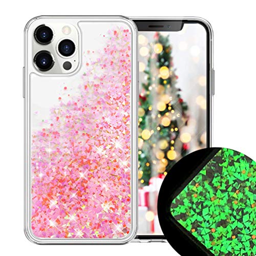 LUVI Kompatibel mit iPhone 13 Pro Max Bling Glitzer Hülle Glow in The Dark Funny Bewegliche Flüssigkeit Glänzend Sparkle Fließend Treibsand Wasserfall Nachtleuchtend Fluoreszierend für Frauen Mädchen von LUVI