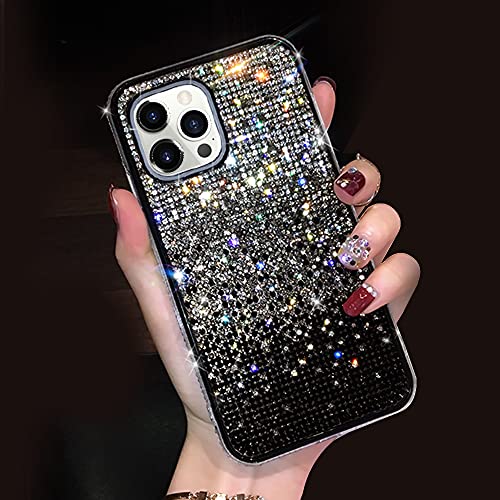 LUVI Kompatibel mit iPhone 13 Pro Max Bling Hülle Cute Glitzer Diamant für Frauen Mädchen Strass Sparkle Glänzend Kristall Bumper Luxus Schutzhülle 3D Handmade Case für iPhone 13 Pro Max Schwarz von LUVI