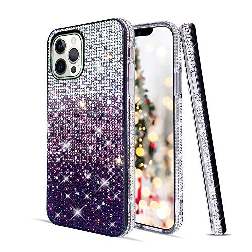 LUVI Kompatibel mit iPhone 13 Pro Max Bling Hülle Cute Glitzer Diamant für Frauen Mädchen Strass Sparkle Glänzend Kristall Bumper Luxus Schutzhülle 3D Handmade Case für iPhone 13 Pro Max Lila von LUVI