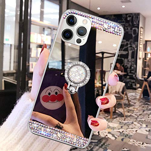 LUVI Kompatibel mit iPhone 14 Pro Max Make-up Spiegel Hülle Bling Diamant Glitzer Strass mit Ringhalter Ständer Loopy Grip Niedlich für Mädchen Frauen Hülle für iPhone 14 Pro Max Silber von LUVI