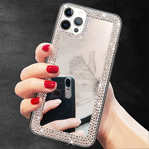 LUVI Kompatibel mit iPhone 14 Pro Max Spiegel Hülle Niedlich für Frauen Mädchen Bling Glitzer Kristall Diamant Strass Make-up Cover Luxus Mode Schutz Stoßfest Handyhülle Silber von LUVI