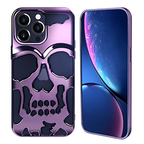 LUVI Kompatibel mit iPhone 14 Pro Skull Hollow Case Galvanisiert Glänzend Kühlung Wärmeableitung Mode Cool Einzigartige Halloween Horror Schutz Stoßfeste Abdeckung für Frauen Mädchen Mann von LUVI