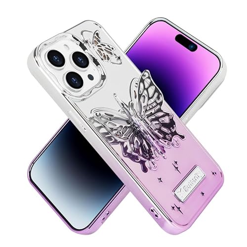 LUVI Kompatibel mit iPhone 15 Pro Max, niedliche Hülle, Schmetterling, 3D-Hohlbeschichtung, glitzernder Farbverlauf, glänzender Schutz, modisch, stoßfest, für Frauen und Mädchen, Hellviolett LUVI Kompatibel mit iPhone 15 Pro Max, niedliche Hülle, Schmetterling, 3D-Hohlbeschichtung, glitzernder Farbverlauf, glänzender Schutz, modisch, stoßfest, für Frauen und Mädchen, Hellviolett von LUVI