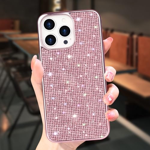 LUVI Kompatibel mit iPhone 15 Pro Max Bling Diamant Hülle Glitzer für Frauen 3D Strass Kristall Glänzend Sparkly Schutzhülle mit Galvanisierung Bumper Luxus Mode Hülle Rosa, ED2140-i15PM-5 von LUVI