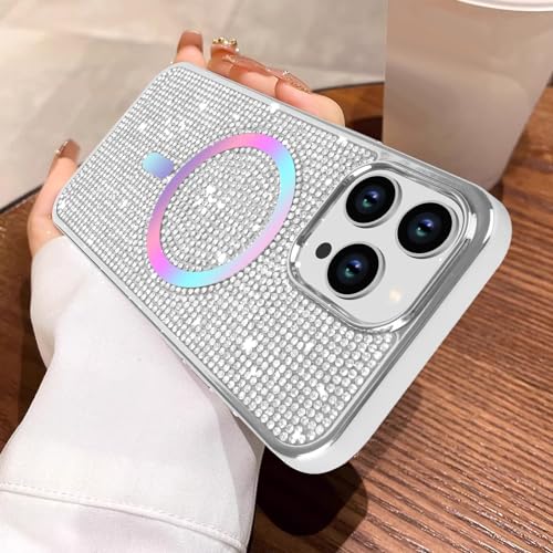 LUVI Kompatibel mit iPhone 15 Pro Max Bling Diamant Hülle Magnet Glitzer 3D Strass Kompatibel mit MagSafe Sparkly Electroplate Bumper Luxus Mode Schutzhülle für Frauen Mädchen Silber LUVI Kompatibel mit iPhone 15 Pro Max Bling Diamant Hülle Magnet Glitzer 3D Strass Kompatibel mit MagSafe Sparkly Electroplate Bumper Luxus Mode Schutzhülle für Frauen Mädchen Silber von LUVI
