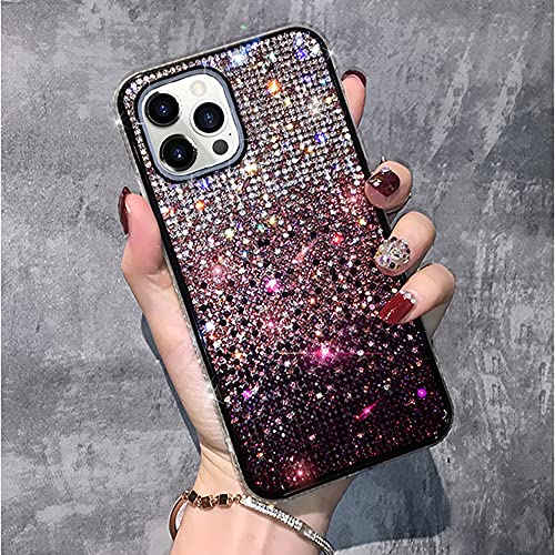 LUVI Kompatibel mit iPhone 15 Pro Max Bling Hülle Niedlich Glitzer Diamant Strass Glänzend Farbverlauf Kristall Bumper Luxus Schutzhülle 3D Handmade Cover für Frauen Mädchen Lila von LUVI