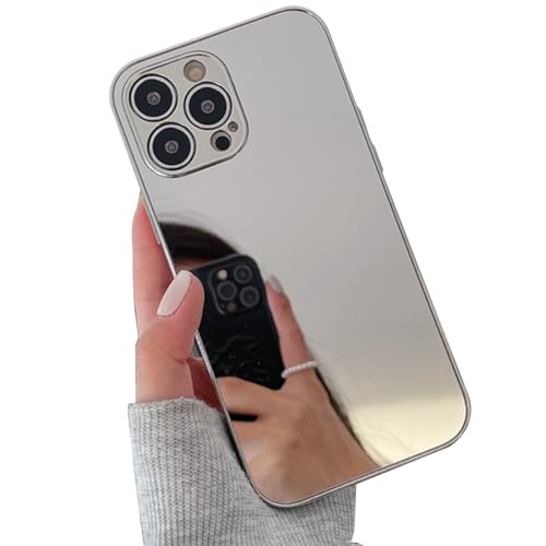 LUVI Kompatibel mit iPhone 15 Pro Max Spiegel-Hülle, Make-up, Luxus, glänzendes Glas, galvanisiert, Stoßfänger, schlank, ultradünn, Kameralinsenschutz, Silber LUVI Kompatibel mit iPhone 15 Pro Max Spiegel-Hülle, Make-up, Luxus, glänzendes Glas, galvanisiert, Stoßfänger, schlank, ultradünn, Kameralinsenschutz, Silber von LUVI