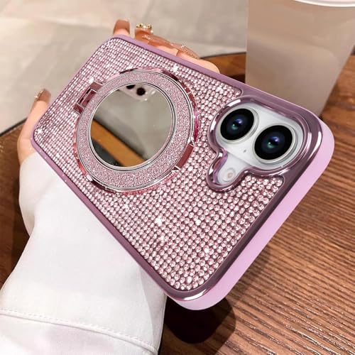 LUVI Kompatibel mit iPhone 16 Bling Diamant Hülle Glitzer für Frauen 3D Strass Kristall Schutzhülle mit Galvanik Bumper Luxus Mode Case Rosa von LUVI