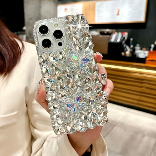 LUVI Kompatibel mit iPhone 16 Pro Max Bling Case Diamant Luxus Schmetterling Glitzer Cute Sparkle Full Strass Schutzhülle Stoßfest Cover für Frauen Mädchen Silber LUVI Kompatibel mit iPhone 16 Pro Max Bling Case Diamant Luxus Schmetterling Glitzer Cute Sparkle Full Strass Schutzhülle Stoßfest Cover für Frauen Mädchen Silber von LUVI