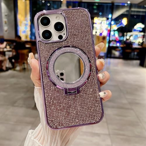 LUVI Kompatibel mit iPhone 16 Pro Max Bling Diamant Hülle Glitzer für Frauen 3D Strass Kristall Schutzhülle mit Galvanik Beschichtung Bumper Luxus Mode Case Lila von LUVI