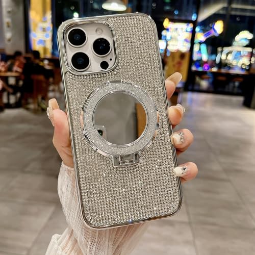 LUVI Kompatibel mit iPhone 16 Pro Max Bling Diamant Hülle Glitzer für Frauen 3D Strass Kristall Schutzhülle mit Galvanik Beschichtung Bumper Luxus Mode Case Silber von LUVI