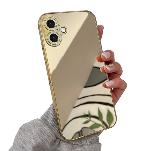LUVI Kompatibel mit iPhone 16 Spiegel-Hülle, Make-up, luxuriös, glänzendes Glas, galvanisiert, Bumper, dünn, ultradünn, Kameralinsenschutz, Gold LUVI Kompatibel mit iPhone 16 Spiegel-Hülle, Make-up, luxuriös, glänzendes Glas, galvanisiert, Bumper, dünn, ultradünn, Kameralinsenschutz, Gold von LUVI