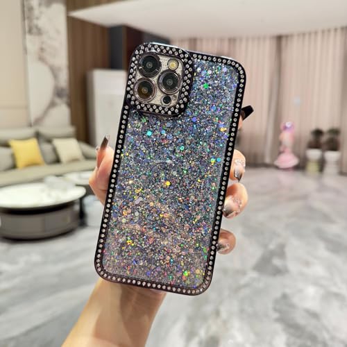 LUVI Schutzhülle für iPhone 16 Pro Max, glitzernd, glitzernd, glitzernd, luxuriös, galvanisiert, für Damen und Mädchen, weiches TPU, schlank, stoßfest, Schwarz von LUVI