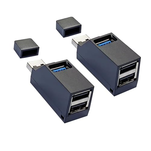 LUVMOXE USB-2.0-Splitter, 3-Port-USB-3.0-Hub, USB-Port-Erweiterungsdongle, tragbar für PC, Laptop und mehr, Schwarz, 2 Stück von LUVMOXE
