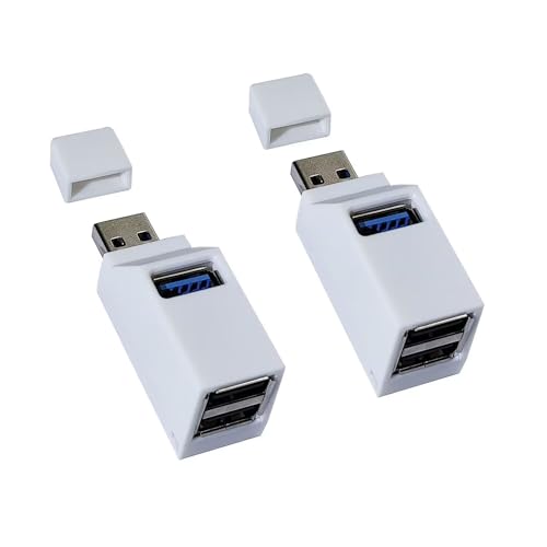 LUVMOXE USB-2.0-Splitter, 3-Port-USB-3.0-Hub, USB-Port-Erweiterungsdongle, tragbar für PC, Laptop und mehr, Weiß, 2 Stück von LUVMOXE