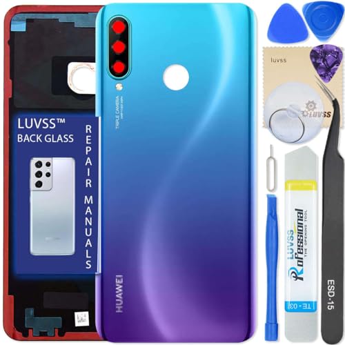 LUVSS Akkudeckel Kompatibel für Huawei P30 Lite Rückseite Glas Deckel Backcover Ersatz Reparatur Set (Blau) von LUVSS