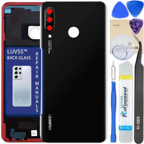 LUVSS Akkudeckel Kompatibel für Huawei P30 Lite Rückseite Glas Deckel Backcover Ersatz Reparatur Set (Schwarz) von LUVSS