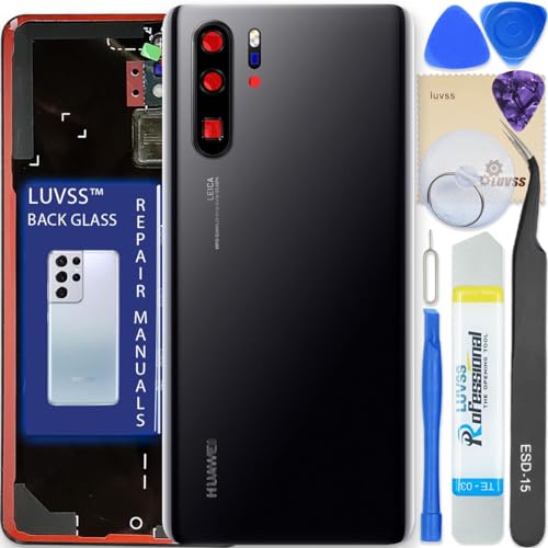 LUVSS Akkudeckel Kompatibel für Huawei P30 Pro Rückseite Glas Deckel Backcover Ersatz Reparatur Set (Schwarz) von LUVSS