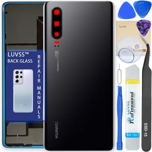 LUVSS Akkudeckel Kompatibel für Huawei P30 Rückseite Glas Deckel Backcover Ersatz Reparatur Set (Schwarz) von LUVSS
