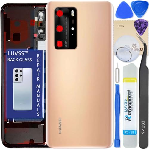LUVSS Akkudeckel Kompatibel für Huawei P40 Pro Rückseite Glas Deckel Backcover Ersatz Reparatur Set (Gold) von LUVSS