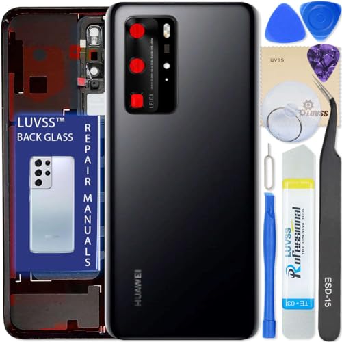 LUVSS Akkudeckel Kompatibel für Huawei P40 Pro Rückseite Glas Deckel Backcover Ersatz Reparatur Set (Schwarz) von LUVSS