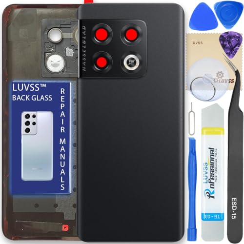 LUVSS Akkudeckel Kompatibel für OnePlus 10 Pro Rückseite Glas Deckel Backcover Ersatz Reparatur Set (Schwarz) von LUVSS