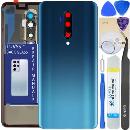LUVSS Akkudeckel Kompatibel für OnePlus 7T Pro Rückseite Glas Deckel Backcover Ersatz Reparatur Set (Blau) von LUVSS