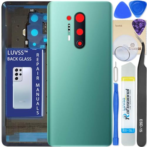LUVSS Akkudeckel Kompatibel für OnePlus 8 Pro Rückseite Glas Deckel Backcover Ersatz Reparatur Set (Grün) von LUVSS