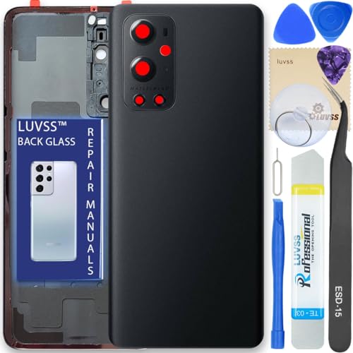 LUVSS Akkudeckel Kompatibel für OnePlus 9 Pro Rückseite Glas Deckel Backcover Ersatz Reparatur Set (Schwarz) von LUVSS