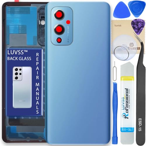 LUVSS Akkudeckel Kompatibel für OnePlus 9 Rückseite Glas Deckel Backcover Ersatz Reparatur Set (Blau) von LUVSS