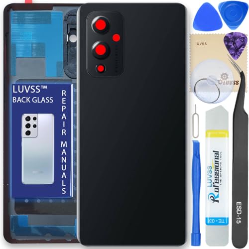 LUVSS Akkudeckel Kompatibel für OnePlus 9 Rückseite Glas Deckel Backcover Ersatz Reparatur Set (Schwarz) von LUVSS