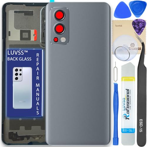LUVSS Akkudeckel Kompatibel für OnePlus Nord 2 5G Rückseite Glas Deckel Backcover Ersatz Reparatur Set (Grau) von LUVSS