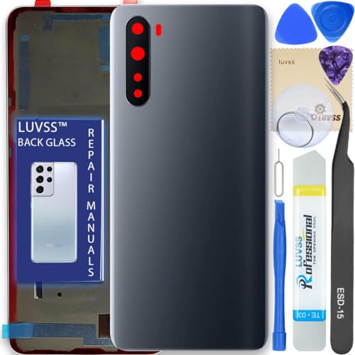 LUVSS Akkudeckel Kompatibel für OnePlus Nord Rückseite Glas Deckel Backcover Ersatz Reparatur Set (Schwarz) von LUVSS