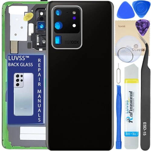 LUVSS Akkudeckel Kompatibel für Samsung Galaxy S20 Ultra Rückseite Glas Deckel Original Backcover Ersatz Reparatur Set SM-G988B/DS (Schwarz) von LUVSS