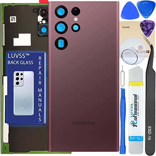 LUVSS Akkudeckel Kompatibel für Samsung Galaxy S22 Ultra 6.8 inches Rückseite Glas Deckel Original Backcover Ersatz Reparatur Set SM-S908 (Burgundy Purple) von LUVSS