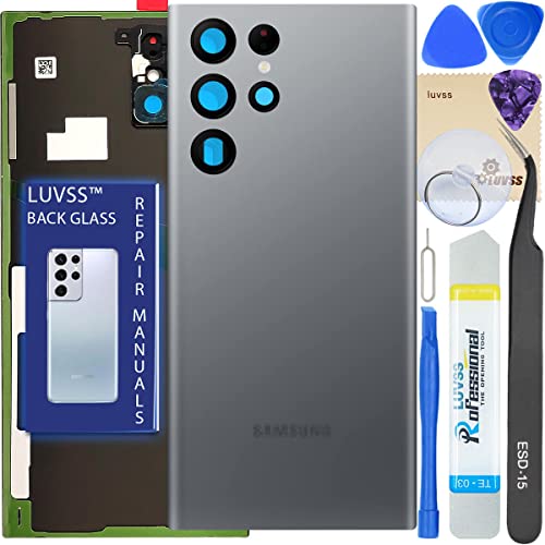 LUVSS Akkudeckel Kompatibel für Samsung Galaxy S22 Ultra 6.8 inches Rückseite Glas Deckel Original Backcover Ersatz Reparatur Set SM-S908 (Graphite) von LUVSS