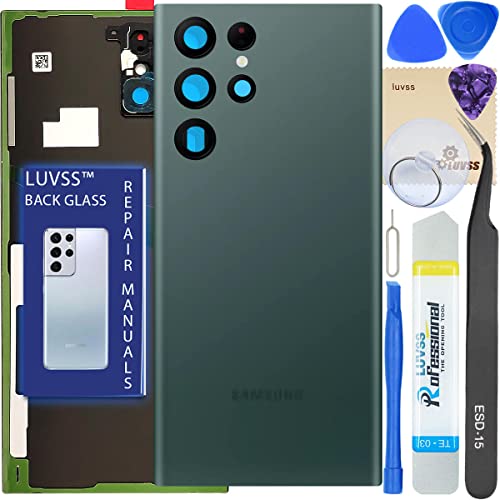 LUVSS Akkudeckel Kompatibel für Samsung Galaxy S22 Ultra 6.8 inches Rückseite Glas Deckel Original Backcover Ersatz Reparatur Set SM-S908 (Grün) von LUVSS