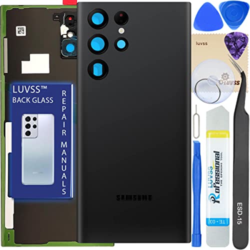 LUVSS Akkudeckel Kompatibel für Samsung Galaxy S22 Ultra 6.8 inches Rückseite Glas Deckel Original Backcover Ersatz Reparatur Set SM-S908 (Phantom Schwarz) von LUVSS
