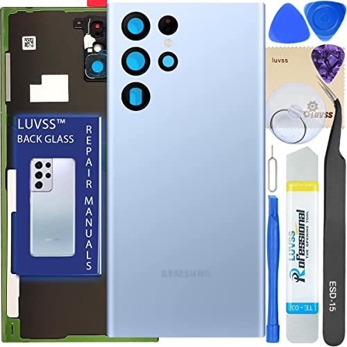 LUVSS Akkudeckel Kompatibel für Samsung Galaxy S22 Ultra 6.8 inches Rückseite Glas Deckel Original Backcover Ersatz Reparatur Set SM-S908 (Sky Blau) von LUVSS