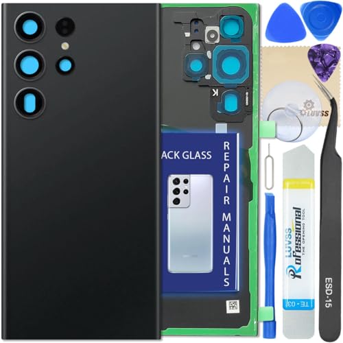 LUVSS Akkudeckel Kompatibel für Samsung Galaxy S23 Ultra Rückseite Glas Deckel Original Backcover Ersatz Reparatur Set SM-S918B/DS (Schwarz) von LUVSS