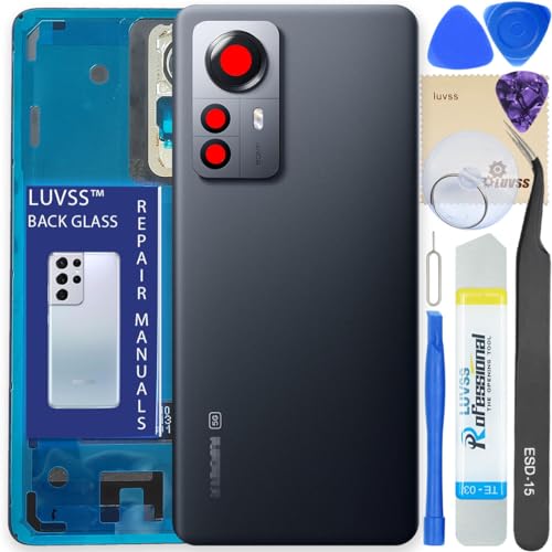 LUVSS Akkudeckel Kompatibel für Xiaomi 12 Pro 5G Rückseite Glas Deckel Backcover Ersatz Reparatur Set (Grau) von LUVSS