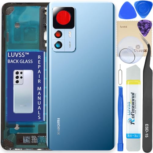 LUVSS Akkudeckel Kompatibel für Xiaomi 12T 5G Rückseite Glas Deckel Backcover Ersatz Reparatur Set (Blau) von LUVSS