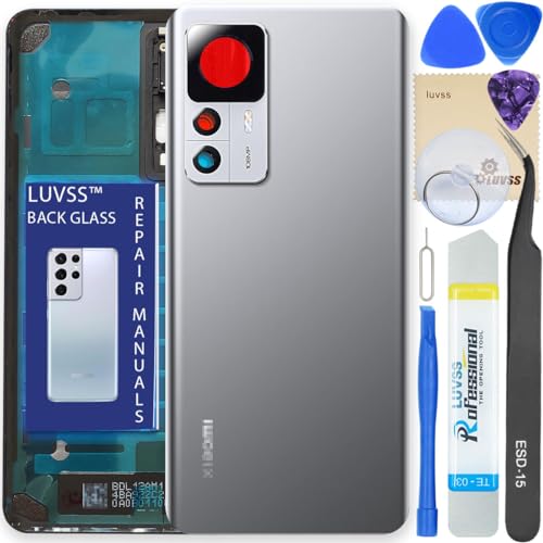 LUVSS Akkudeckel Kompatibel für Xiaomi 12T 5G Rückseite Glas Deckel Backcover Ersatz Reparatur Set (Silber) von LUVSS