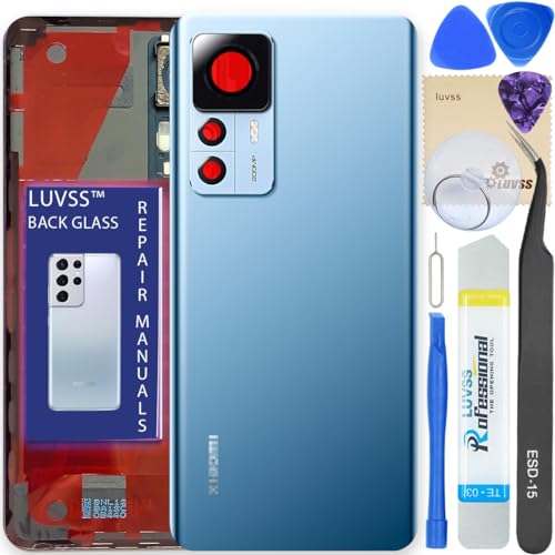 LUVSS Akkudeckel Kompatibel für Xiaomi 12T Pro 5G Rückseite Glas Deckel Backcover Ersatz Reparatur Set (Blau) von LUVSS