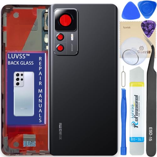 LUVSS Akkudeckel Kompatibel für Xiaomi 12T Pro 5G Rückseite Glas Deckel Backcover Ersatz Reparatur Set (Schwarz) von LUVSS