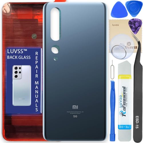 LUVSS Akkudeckel Kompatibel für Xiaomi Mi 10 5G Rückseite Glas Deckel Backcover Ersatz Reparatur Set (Grau) von LUVSS