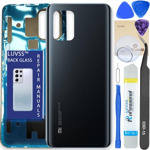 LUVSS Akkudeckel Kompatibel für Xiaomi Mi 10 Lite 5G Rückseite Glas Deckel Backcover Ersatz Reparatur Set (Schwarz) von LUVSS